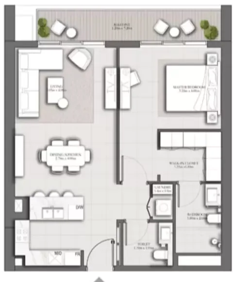 Floor plan, 1 Bed, 836 sq ft
