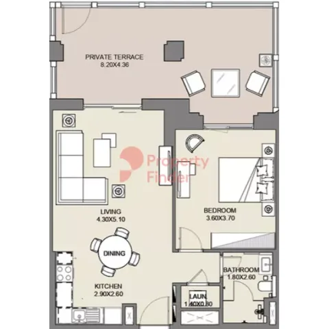 Floor plan, 1 Bed, 972 sq ft