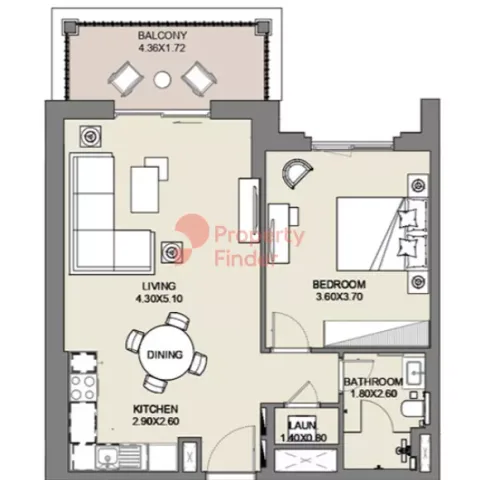 Floor plan, 1 Bed, 745 sq ft