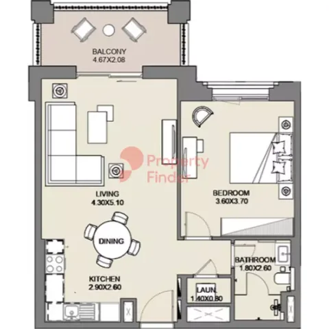 Floor plan, 1 Bed, 746 sq ft