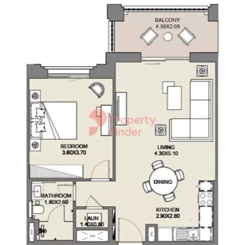 Floor plan, 1 Bed, 752 sq ft