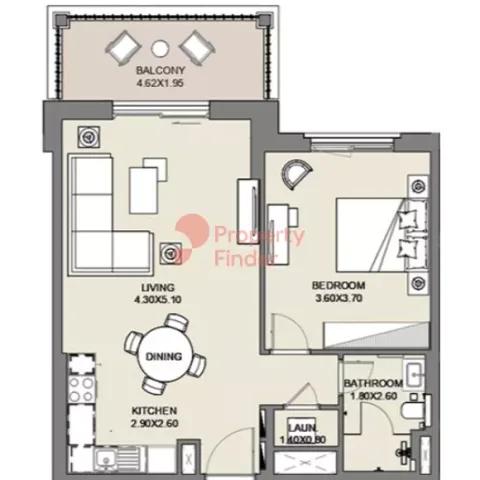 Floor plan, 1 Bed, 748 sq ft