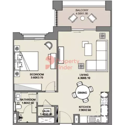 Floor plan, 1 Bed, 749 sq ft