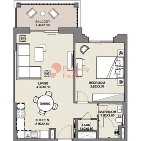 Floor plan, 1 Bed, 748 sq ft