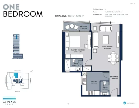Floor plan, 1 Bed, 1,100 sq ft
