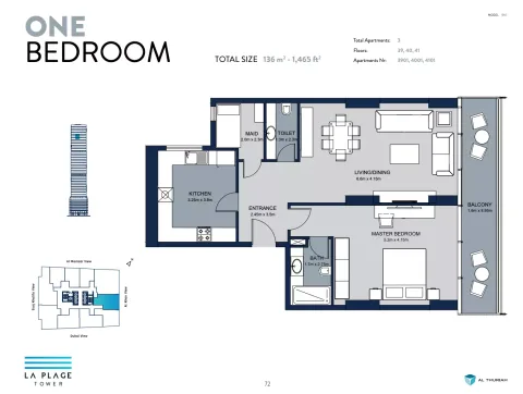 Floor plan, 1 Bed, 1,465 sq ft