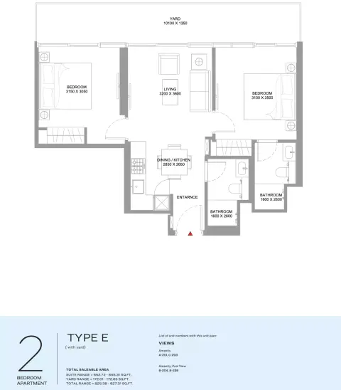 Floor plan, 2 Beds, 825 sq ft