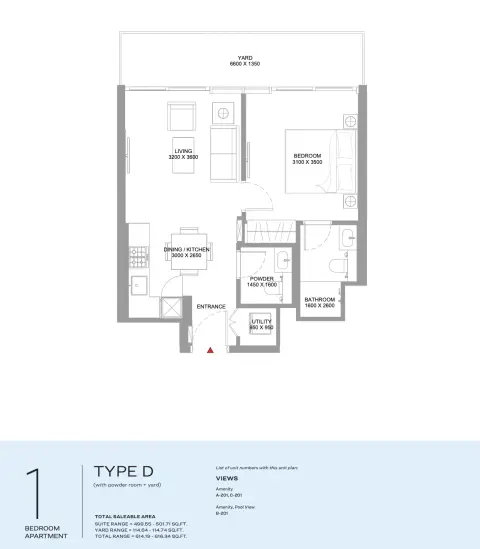 Floor plan, 1 Bed, 614 sq ft