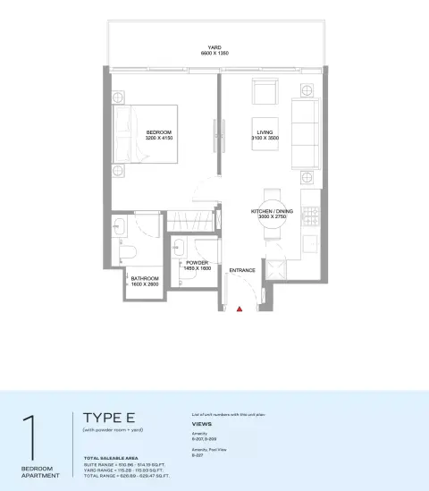 Floor plan, 1 Bed, 626 sq ft