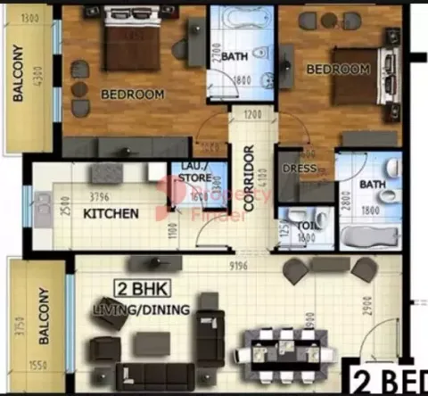 Floor plan, 2 Beds, 0 sq ft