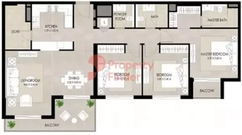 Floor plan, 3 Beds, 1,526 sq ft