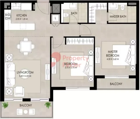 Floor plan, 2 Beds, 1,063 sq ft