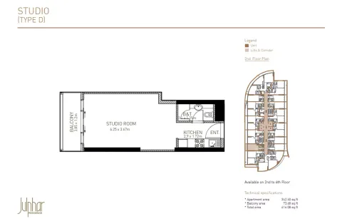 Floor plan, Studio, 416 sq ft