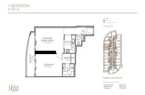 Floor plan, 1 Bed, 745 sq ft