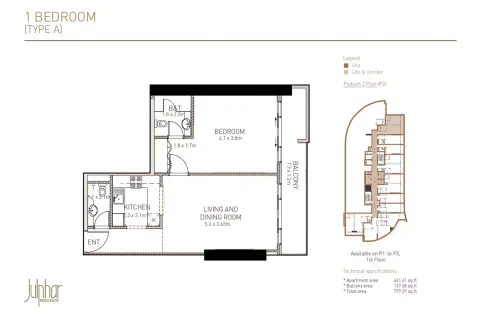 Floor plan, 1 Bed, 779 sq ft