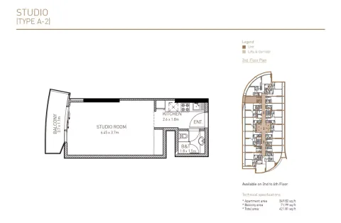 Floor plan, Studio, 421 sq ft