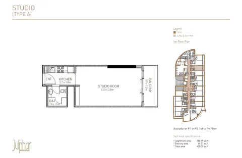 Floor plan, Studio, 428 sq ft