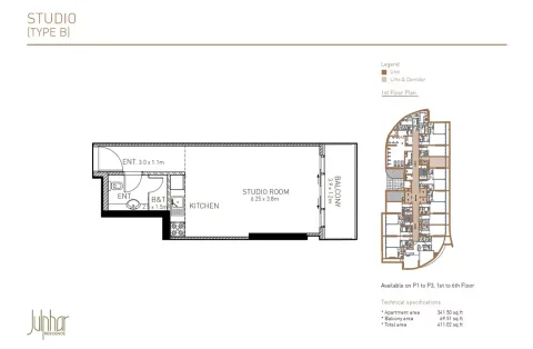 Floor plan, Studio, 411 sq ft