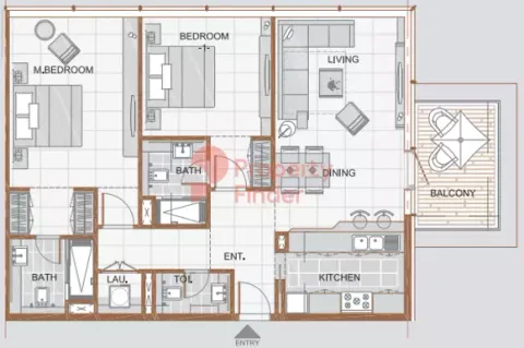 Floor plan, 2 Beds, 1,140 sq ft