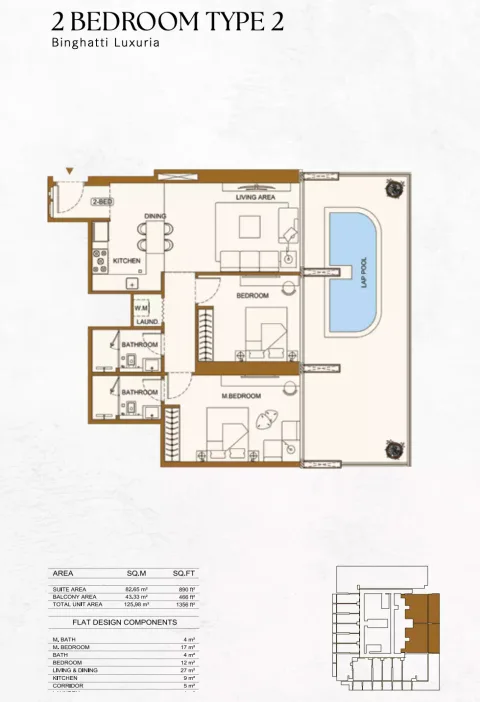 Floor plan, 2 Beds, 1,356 sq ft