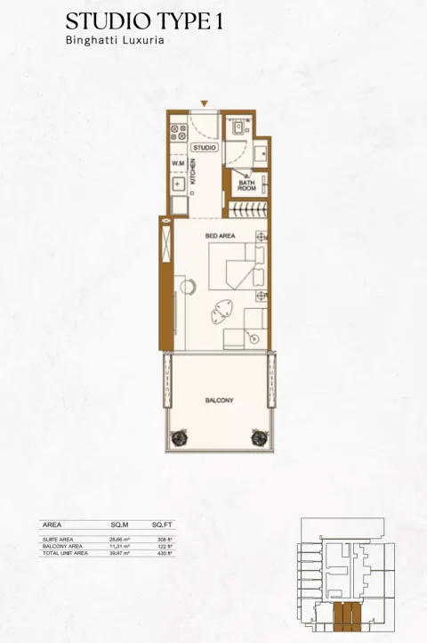 Floor plan, Studio, 430 sq ft