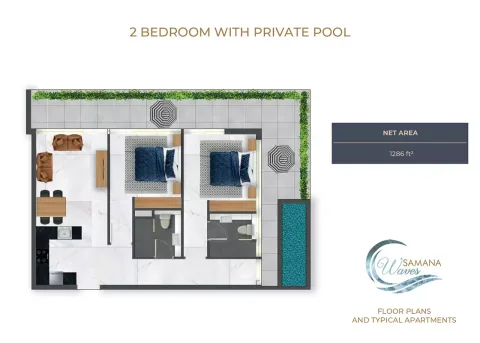 Floor plan, 2 Beds, 1,286 sq ft