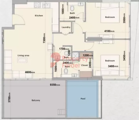 Floor plan, 2 Beds, 1,325 sq ft