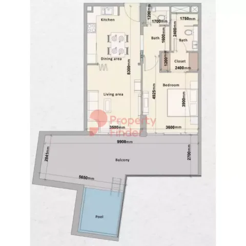 Floor plan, 1 Bed, 1,001 sq ft