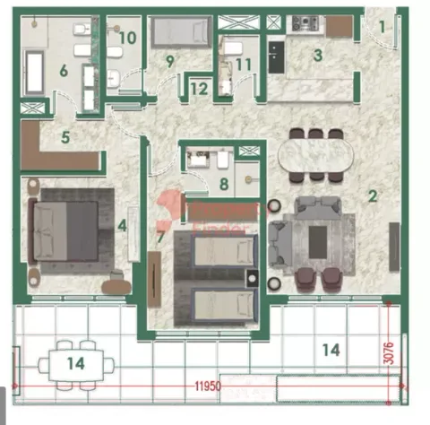 Floor plan, 2 Beds, 1,554 sq ft