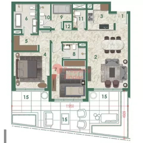 Floor plan, 2 Beds, 1,691 sq ft