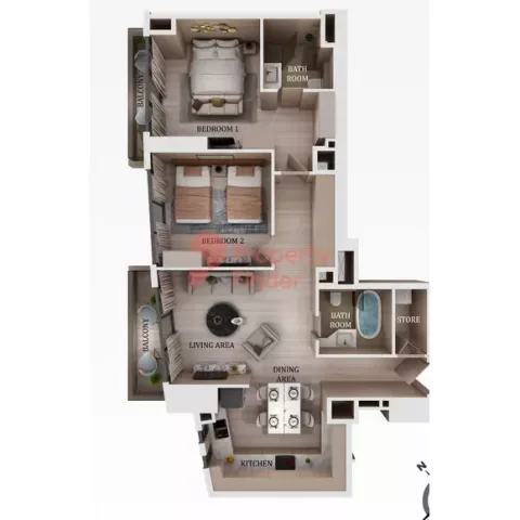 Floor plan, 2 Beds, 1,111 sq ft