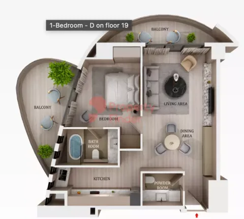 Floor plan, 1 Bed, 945 sq ft