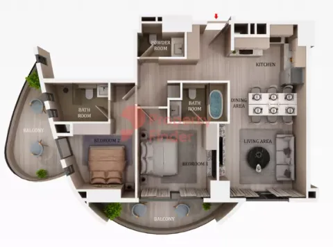 Floor plan, 2 Beds, 1,153 sq ft