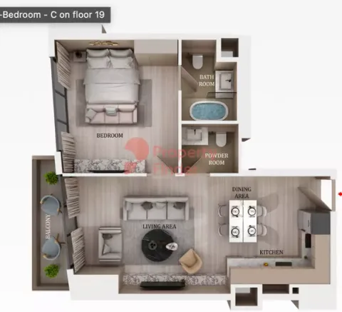Floor plan, 1 Bed, 715 sq ft