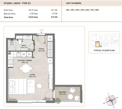 Floor plan, Studio, 474 sq ft