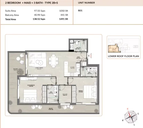 Floor plan, 2 Beds, 1,491 sq ft