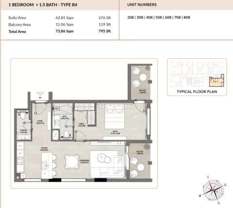 Floor plan, 1 Bed, 795 sq ft