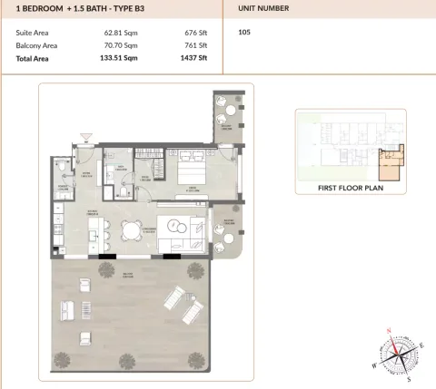 Floor plan, 1 Bed, 1,437 sq ft