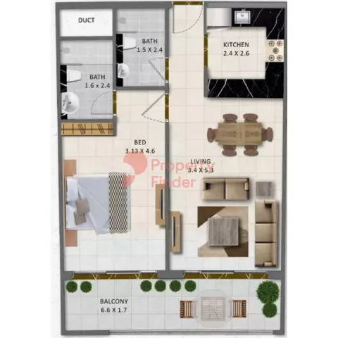Floor plan, 1 Bed, 742 sq ft
