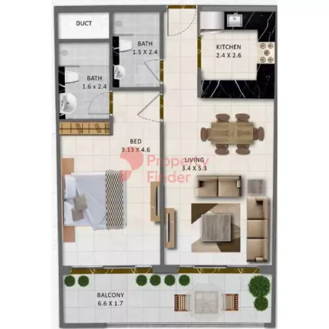 Floor plan, 1 Bed, 762 sq ft