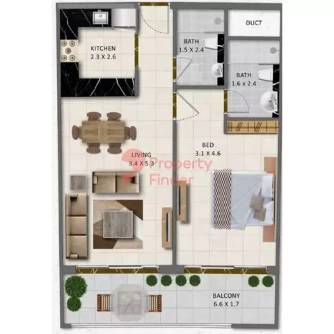 Floor plan, 1 Bed, 742 sq ft