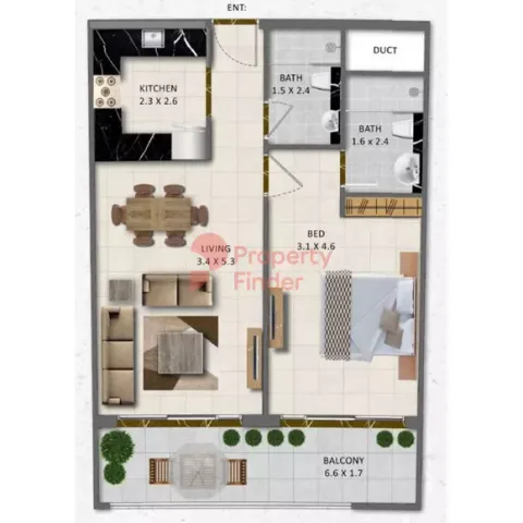 Floor plan, 1 Bed, 740 sq ft