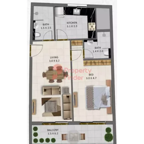 Floor plan, 1 Bed, 752 sq ft