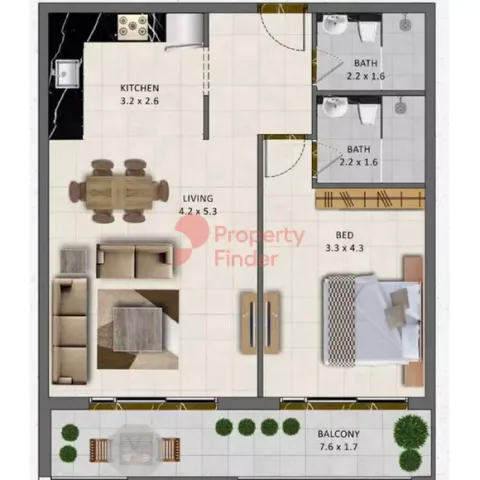 Floor plan, 1 Bed, 823 sq ft
