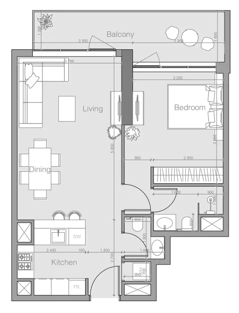 Floor plan, 1 Bed, 749 sq ft