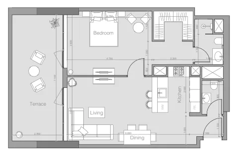 Floor plan, 1 Bed, 951 sq ft