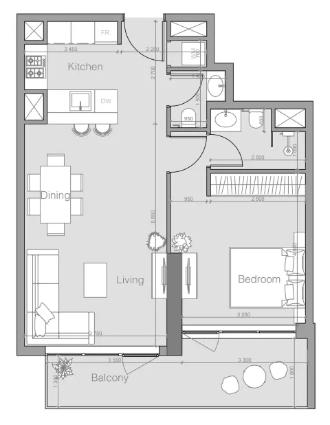 Floor plan, 1 Bed, 748 sq ft