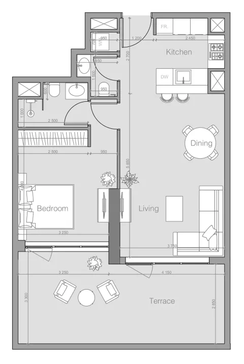 Floor plan, 1 Bed, 887 sq ft