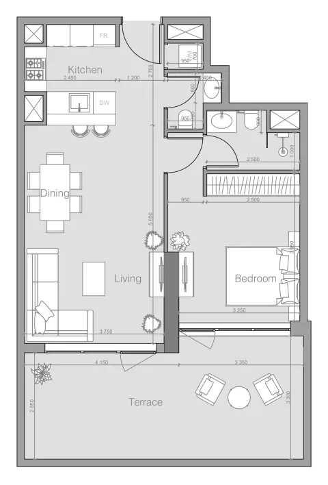 Floor plan, 1 Bed, 891 sq ft