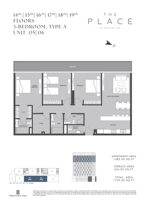 Floor plan, 3 Beds, 1,729 sq ft